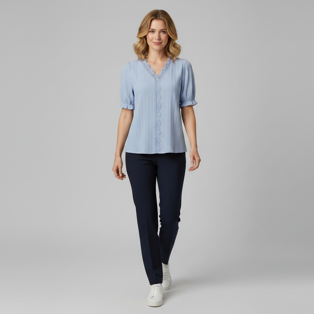 Astrid | Elegante Damenbluse mit V-Ausschnitt und Puffärmeln