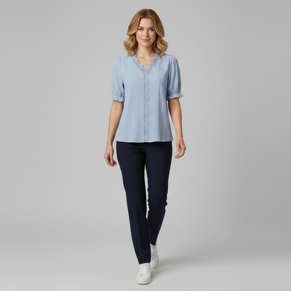 Astrid | Elegante Damenbluse mit V-Ausschnitt und Puffärmeln