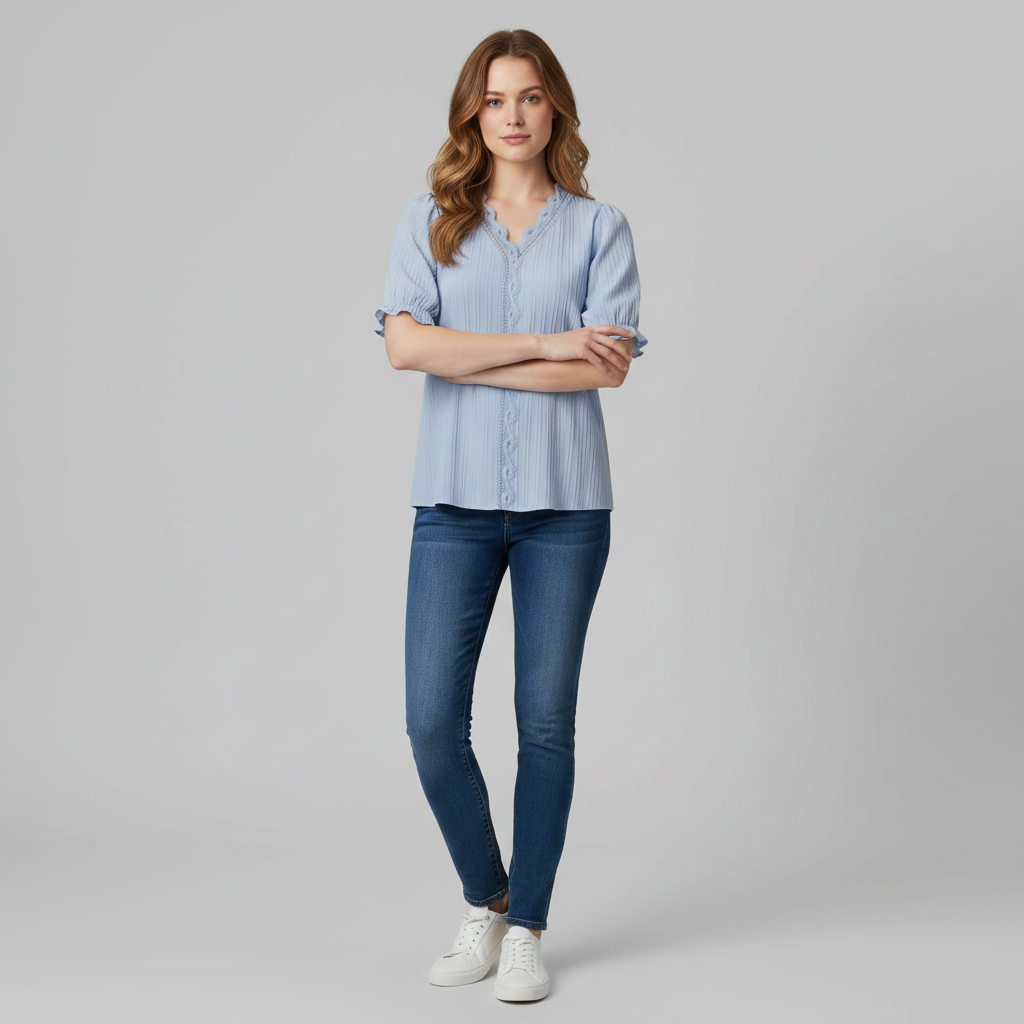 Astrid | Elegante Damenbluse mit V-Ausschnitt und Puffärmeln