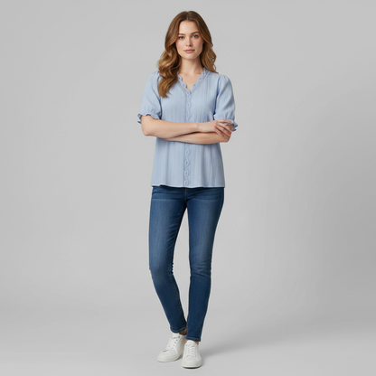 Astrid | Elegante Damenbluse mit V-Ausschnitt und Puffärmeln