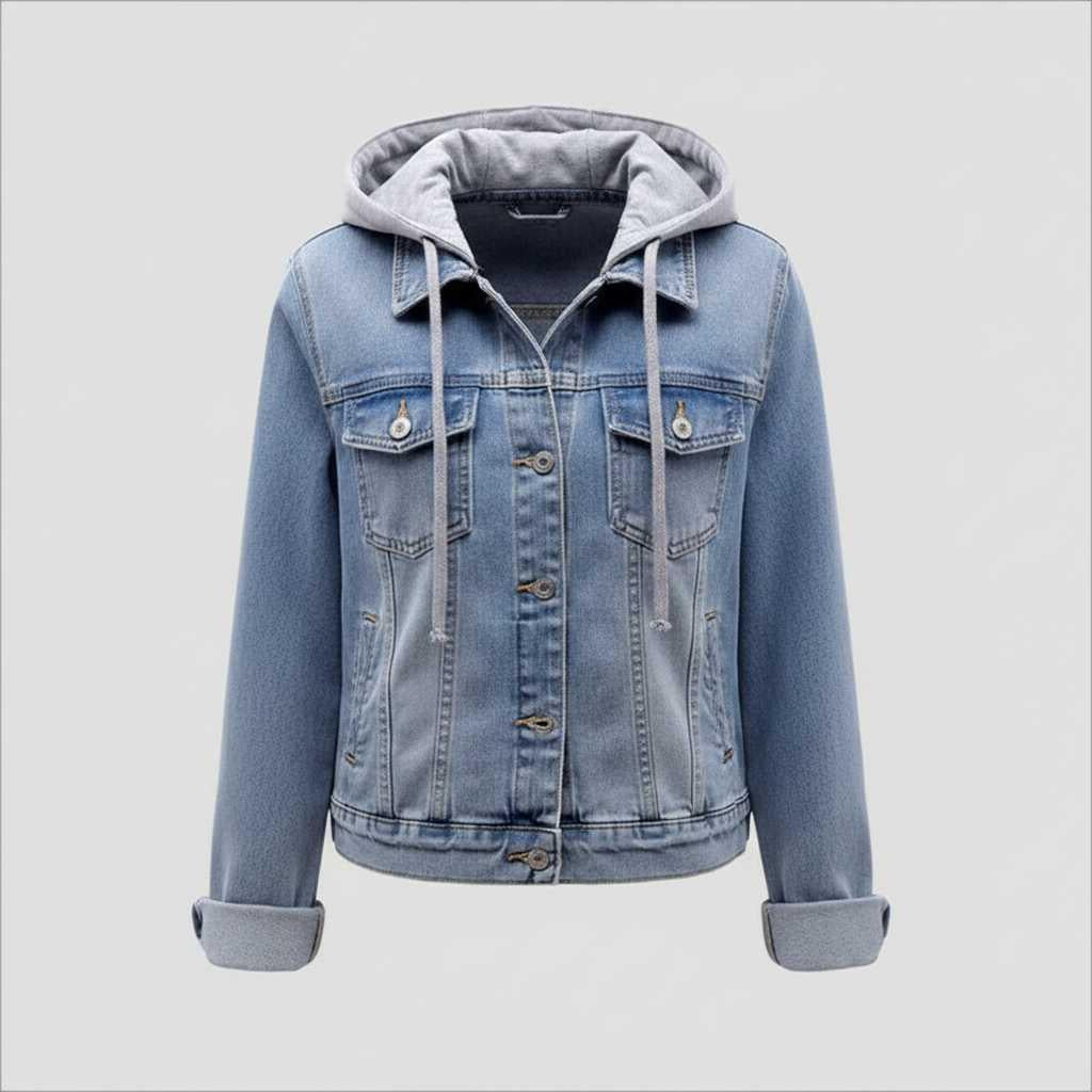 Damen Denim Jacke mit Abnehmbarer Kapuze | Freizeitjacke