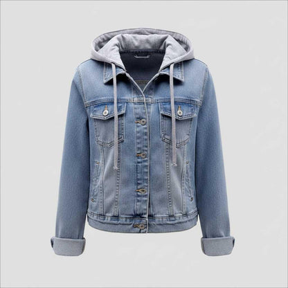 Damen Denim Jacke mit Abnehmbarer Kapuze | Freizeitjacke
