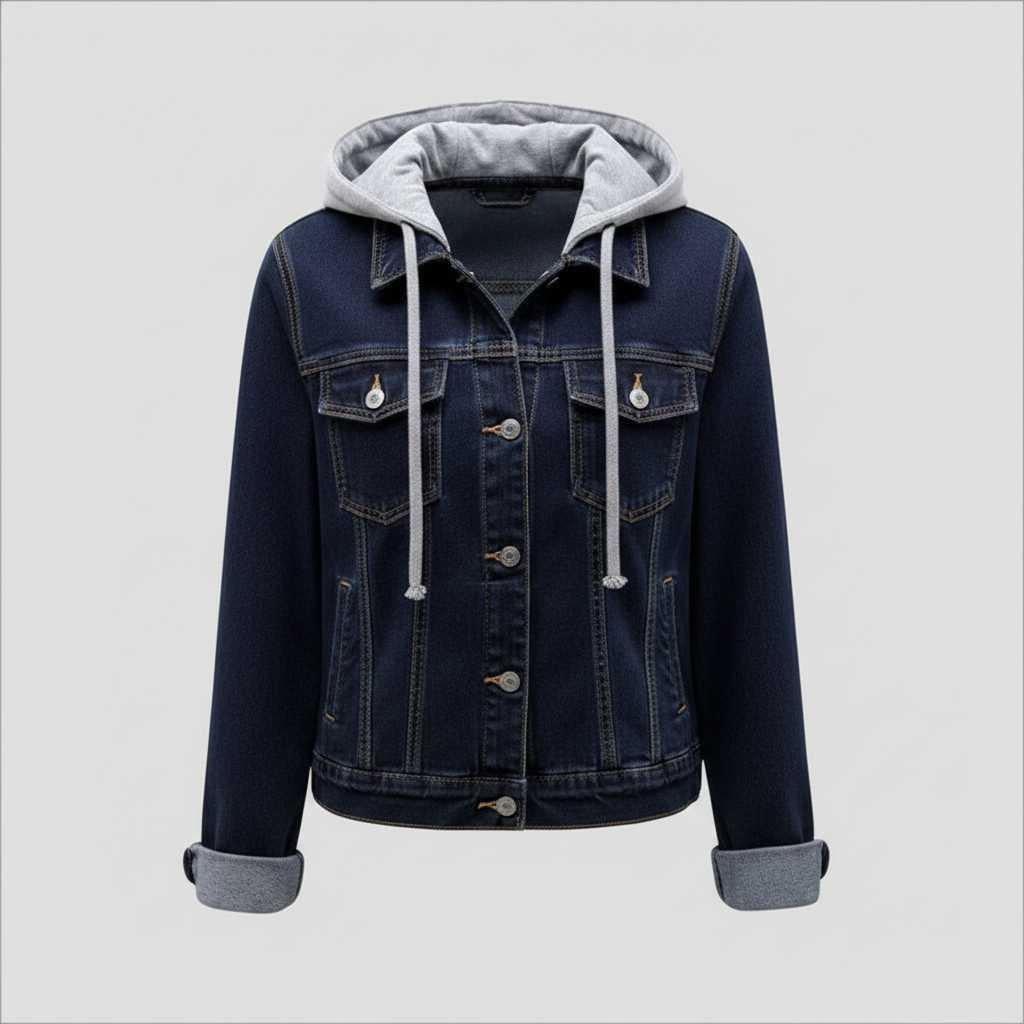 Damen Denim Jacke mit Abnehmbarer Kapuze | Freizeitjacke