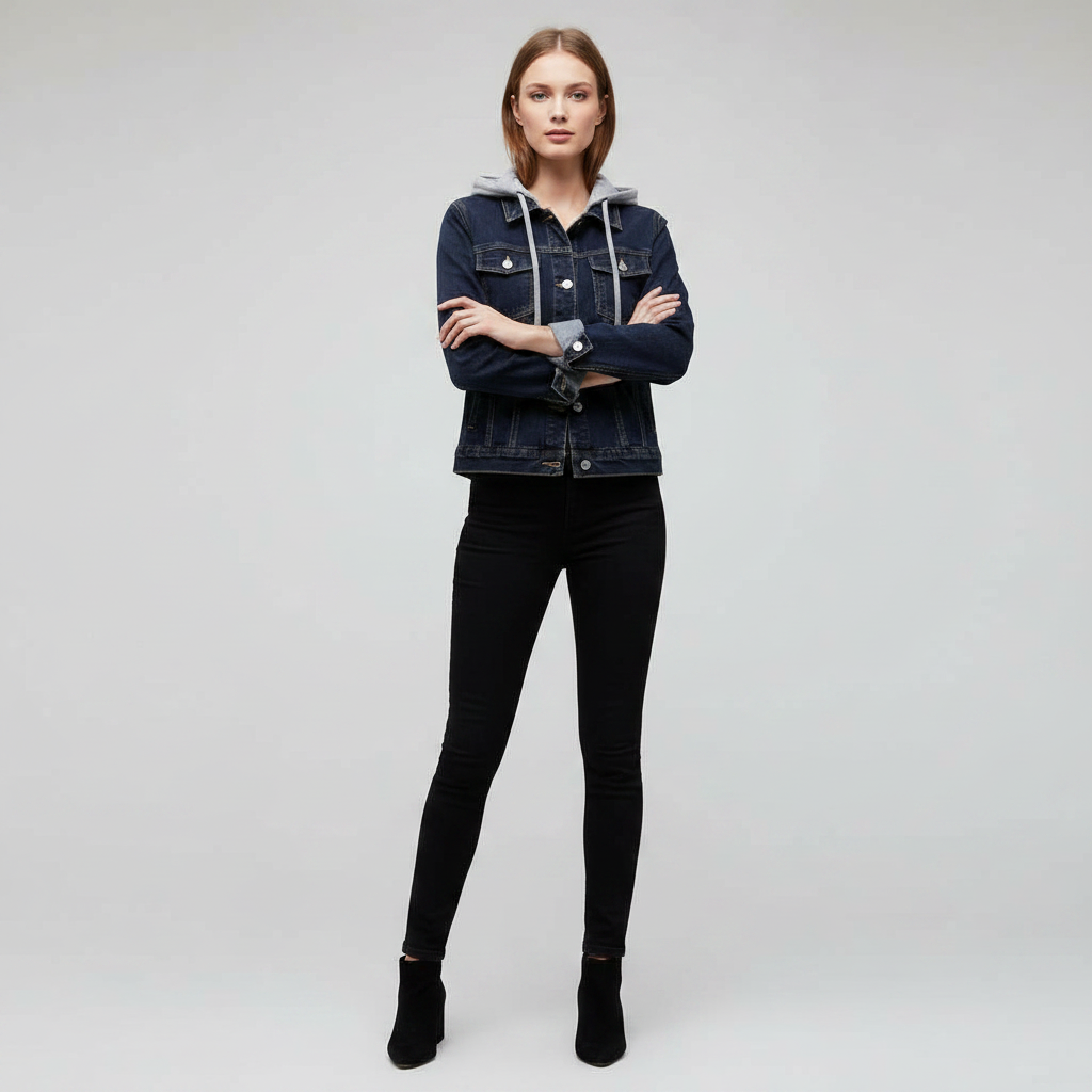 Damen Denim Jacke mit Abnehmbarer Kapuze | Freizeitjacke