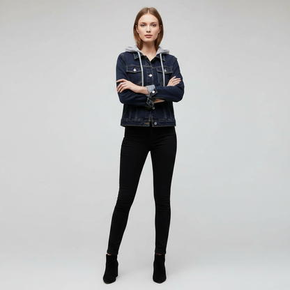 Damen Denim Jacke mit Abnehmbarer Kapuze | Freizeitjacke